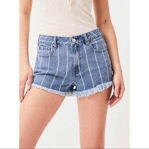 PACSUN Striped Raw Hem High Rise Festival Denim Shorts Size 27
